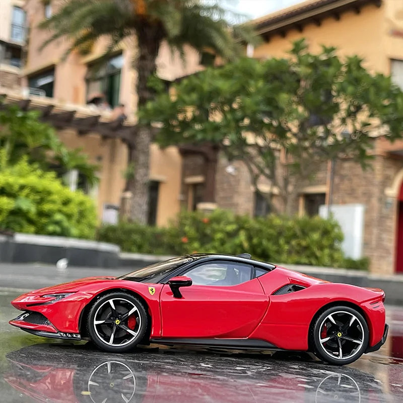 1:24 Ferrari SF90 Alloy Sports Car Model Diecast Metal Racing Vehicle Car Model Collection Simulation Childrens Toy Gift