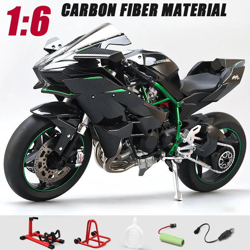 Spray 1:6 Kawasaki Racing Ninja 500 H2R Motorcycle Simulation Sound Light Fast and Furious Collection Modle Car Boys Gift