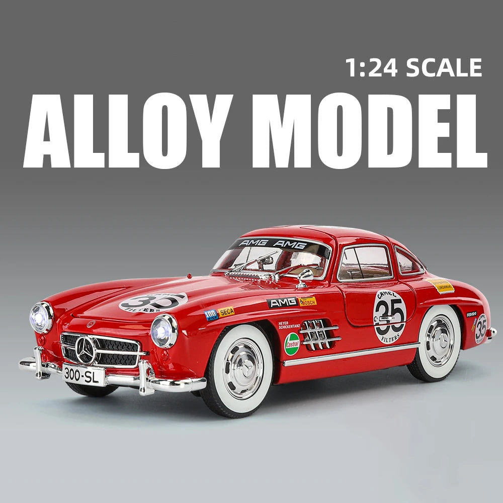 1:24 Benzs 300SL Track Version Alloy Sports Car Model Diecast Metal Racing Vehicles Car Model Sound and Light Childrens Toy Gift