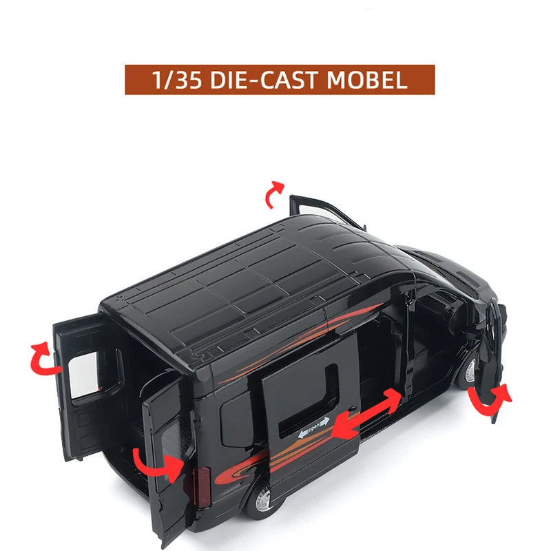 1:35Alloy Bus FORD Transit Van Sprinter Alloy Toy Car Diecast MPV Model Sound Light Pull Back Children Gift Boys for Toys