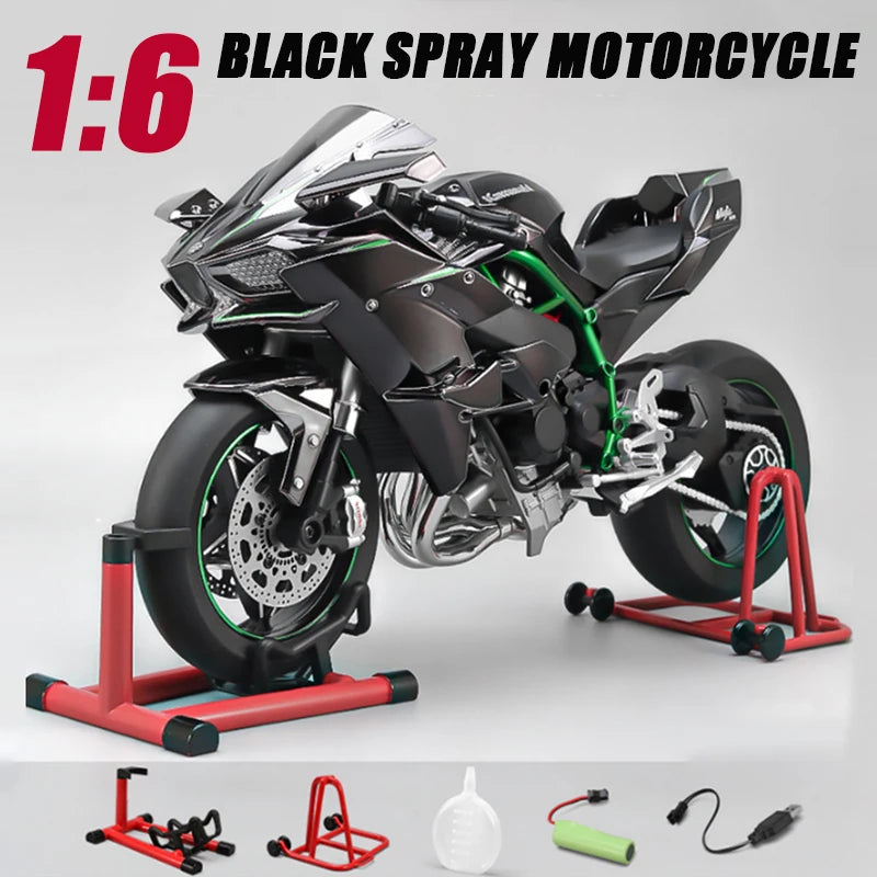 Spray 1:6 Kawasaki Racing Ninja 500 H2R Motorcycle Simulation Sound Light Fast and Furious Collection Modle Car Boys Gift