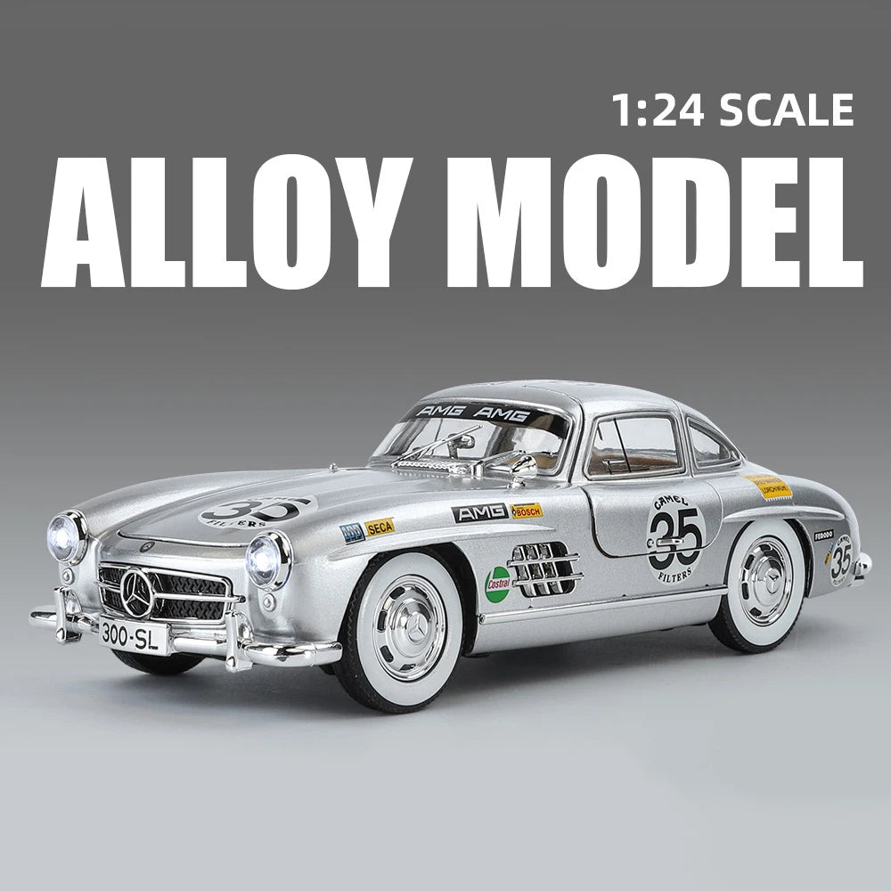 1:24 Benzs 300SL Track Version Alloy Sports Car Model Diecast Metal Racing Vehicles Car Model Sound and Light Childrens Toy Gift