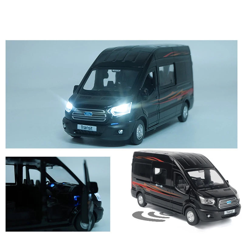 1:35Alloy Bus FORD Transit Van Sprinter Alloy Toy Car Diecast MPV Model Sound Light Pull Back Children Gift Boys for Toys